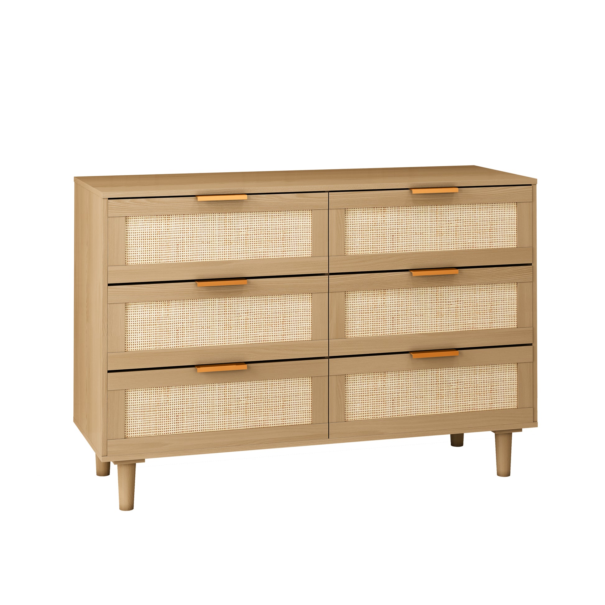 6 Drawers Rattan Dresser Rattan Drawer, Bedroom,Living Room Oak Particle Board