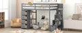 Twin Size Loft Bed With Storage Drawers And Stairs, Wooden Loft Bed With Shelves Gray Gray Solid Wood