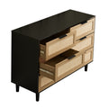 6 Drawers Rattan Dresser Rattan Drawer, Bedroom,Living Room Black Black Particle Board