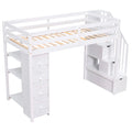 Twin Size Loft Bed With Storage Drawers And Stairs, Wooden Loft Bed With Shelves White White Solid Wood