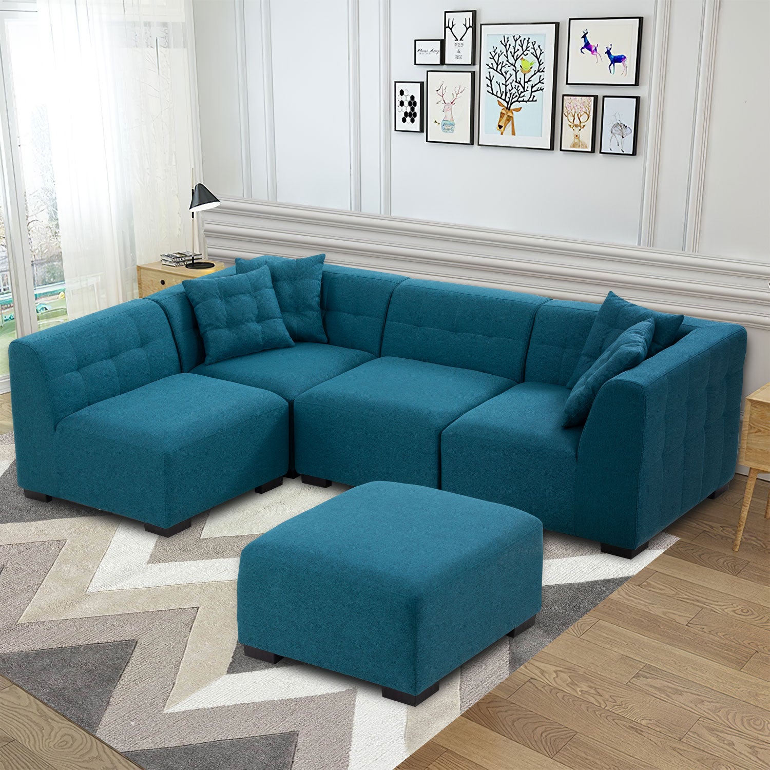 Sectional Sofa With Removable Ottoman Green Green Fabric