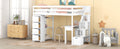 Twin Size Loft Bed With Storage Drawers ,Desk And Stairs, Wooden Loft Bed With Shelves White White Solid Wood