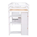 Twin Size Loft Bed With Storage Drawers ,Desk And Stairs, Wooden Loft Bed With Shelves White White Solid Wood