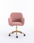 Modern Teddy Fabric Material Adjustable Height 360 Revolving Home Office Chair With Gold Metal Legs And Universal Wheel For Indoor,Pink Pink Teddy Foam Wool