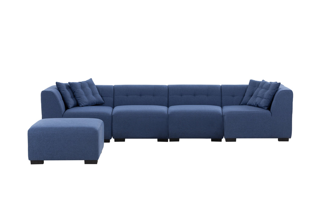 Sectional Sofa With Ottoman Diy Combination Sofa Blue Dark Blue Fabric