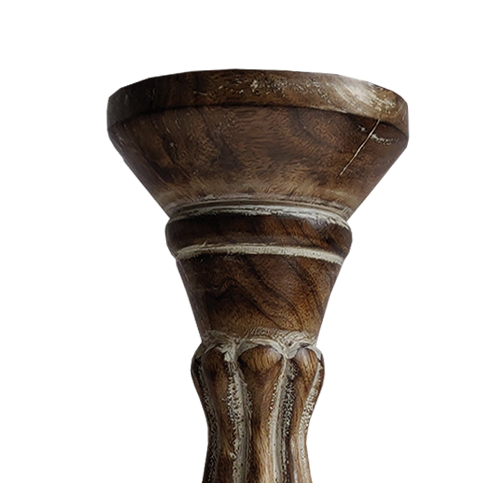 Handmade Wooden Candle Holder With Pillar Base Support, Distressed Brown, Set Of 3 Brown Solid Wood