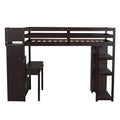 Twin Size Loft Bed With Storage Drawers ,Desk And Stairs, Wooden Loft Bed With Shelves Espresso Espresso Solid Wood