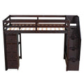 Twin Size Loft Bed With Storage Drawers And Stairs, Wooden Loft Bed With Shelves Espresso Espresso Solid Wood