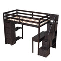 Twin Size Loft Bed With Storage Drawers ,Desk And Stairs, Wooden Loft Bed With Shelves Espresso Espresso Solid Wood