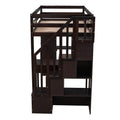 Twin Size Loft Bed With Storage Drawers ,Desk And Stairs, Wooden Loft Bed With Shelves Espresso Espresso Solid Wood