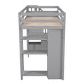 Twin Size Loft Bed With Storage Drawers ,Desk And Stairs, Wooden Loft Bed With Shelves Gray Gray Solid Wood