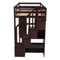 Twin Size Loft Bed With Storage Drawers And Stairs, Wooden Loft Bed With Shelves Espresso Espresso Solid Wood