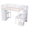 Twin Size Loft Bed With Storage Drawers ,Desk And Stairs, Wooden Loft Bed With Shelves White White Solid Wood