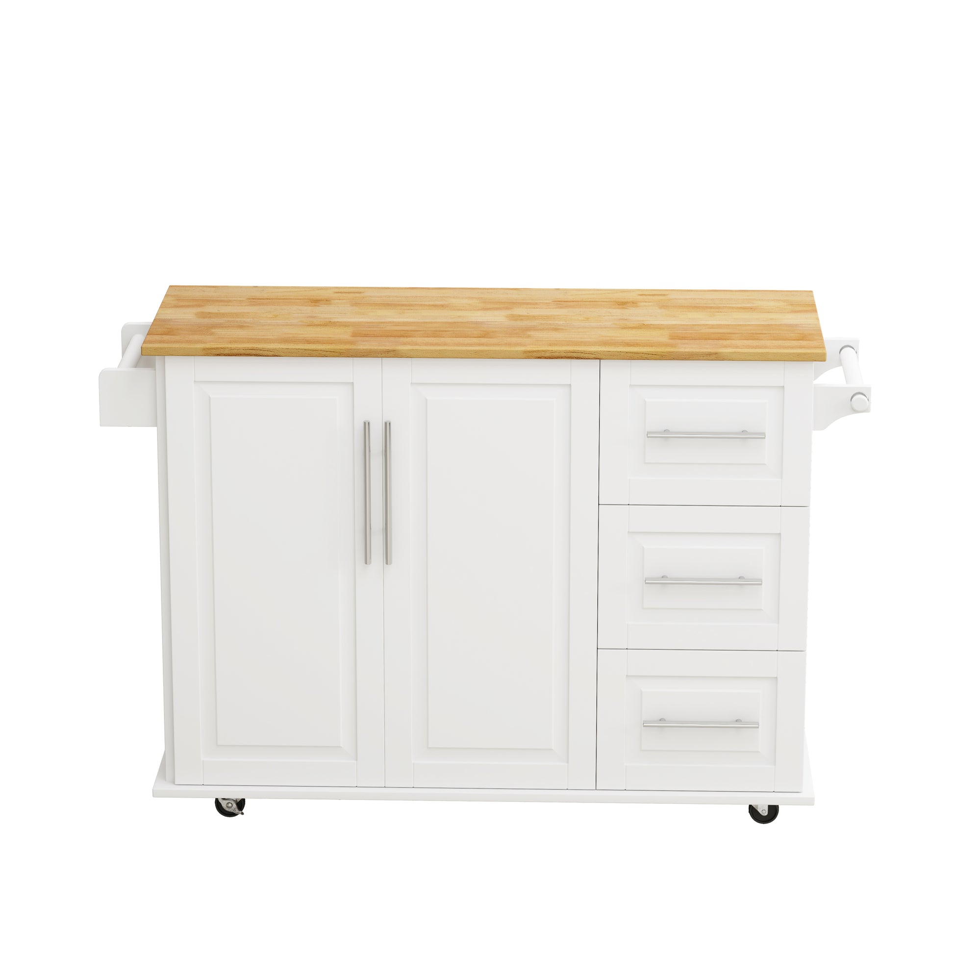 Kitchen Island Cart With 2 Door Cabinet And Three Drawers,43.31 Inch Width With Spice Rack,Towel Rack White White Mdf