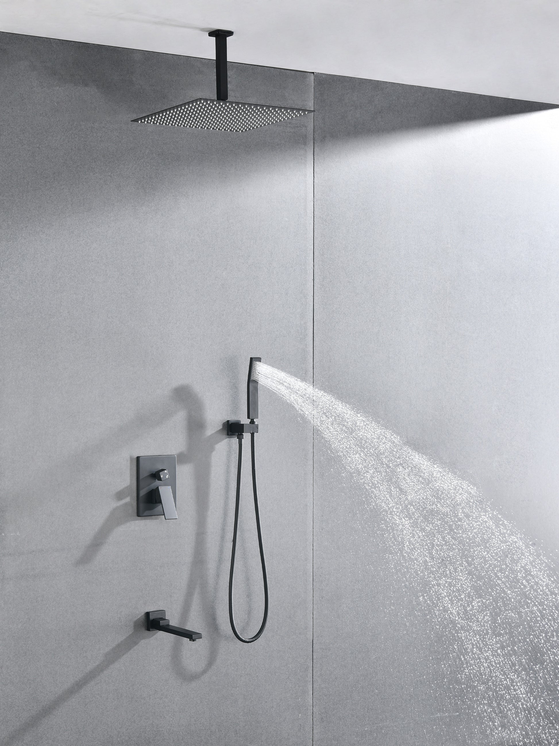 Ceiling Mounted Shower System Combo Set With Handheld And 16"Shower Head Brushed Nickel Stainless Steel