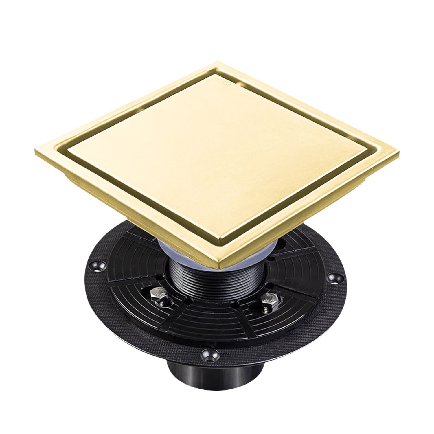 6 Inch Square Shower Floor Drain Brushed Gold Stainless Steel