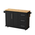 Kitchen Island Cart With 2 Door Cabinet And Three Drawers,43.31 Inch Width With Spice Rack, Towel Rack Black Black Mdf