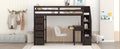 Twin Size Loft Bed With Storage Drawers ,Desk And Stairs, Wooden Loft Bed With Shelves Espresso Espresso Solid Wood