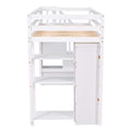 Twin Size Loft Bed With Storage Drawers And Stairs, Wooden Loft Bed With Shelves White White Solid Wood