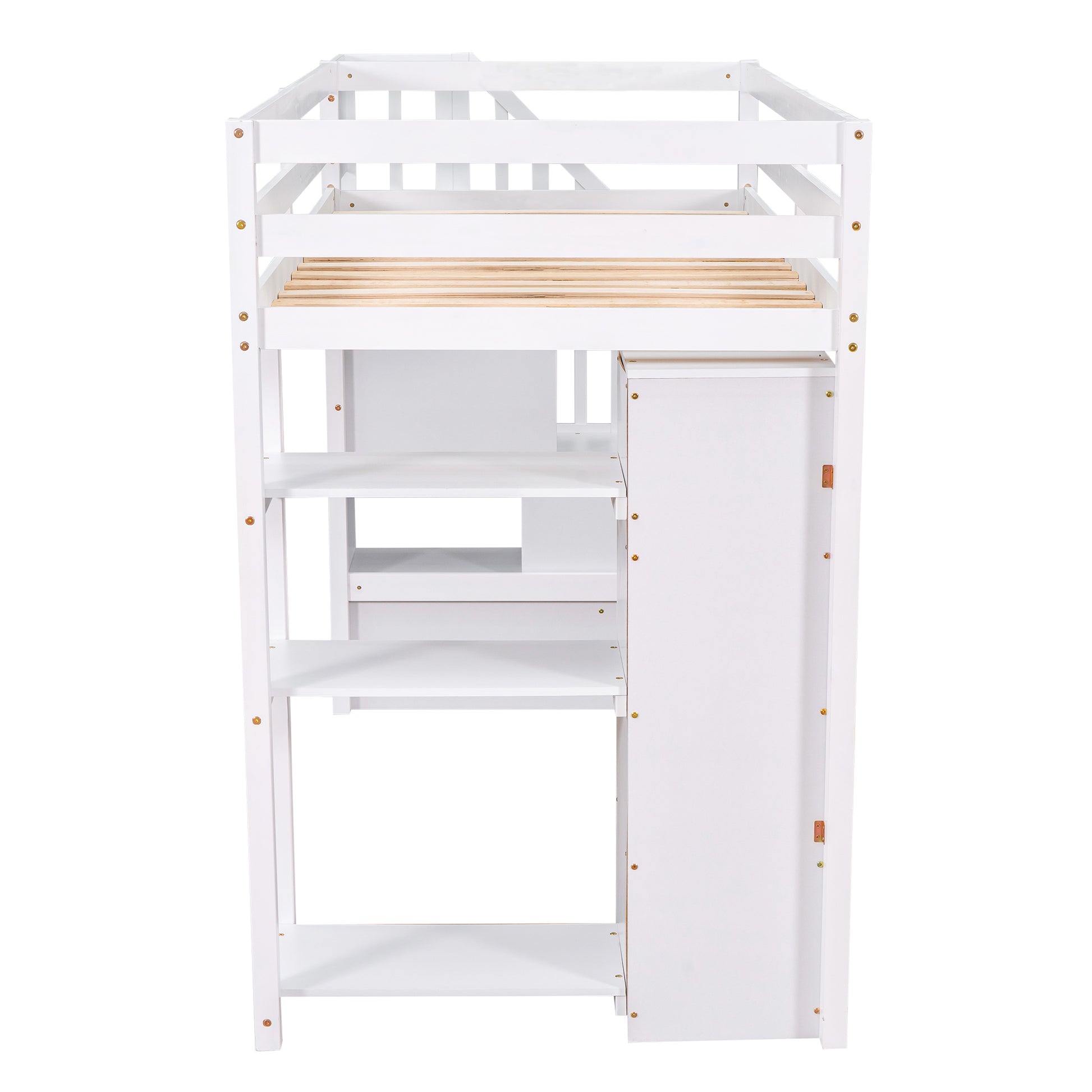 Twin Size Loft Bed With Storage Drawers And Stairs, Wooden Loft Bed With Shelves White White Solid Wood