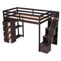 Twin Size Loft Bed With Storage Drawers And Stairs, Wooden Loft Bed With Shelves Espresso Espresso Solid Wood