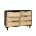 6 Drawers Rattan Dresser Rattan Drawer, Bedroom,Living Room Black Black Particle Board