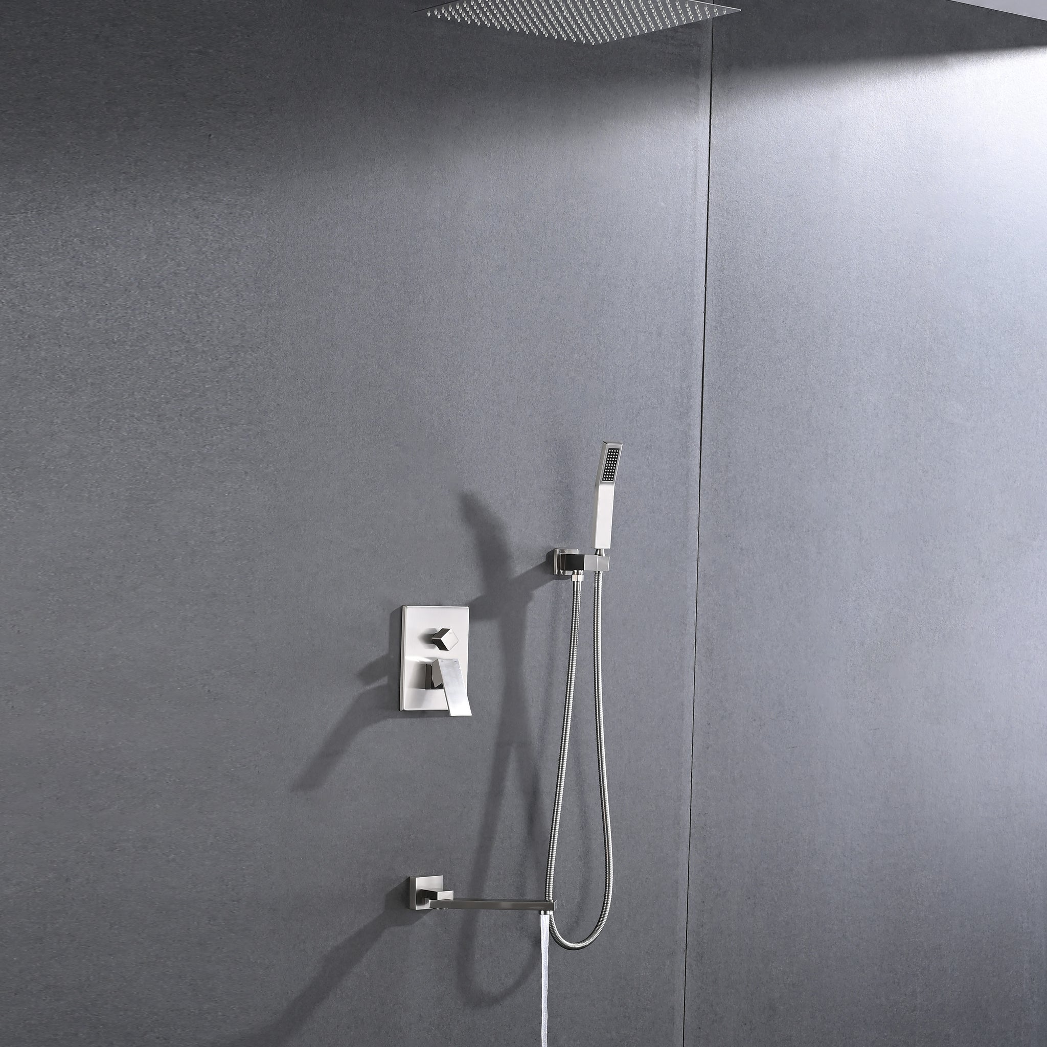 Ceiling Mounted Shower System Combo Set With Handheld And 16"Shower Head Brushed Nickel Stainless Steel