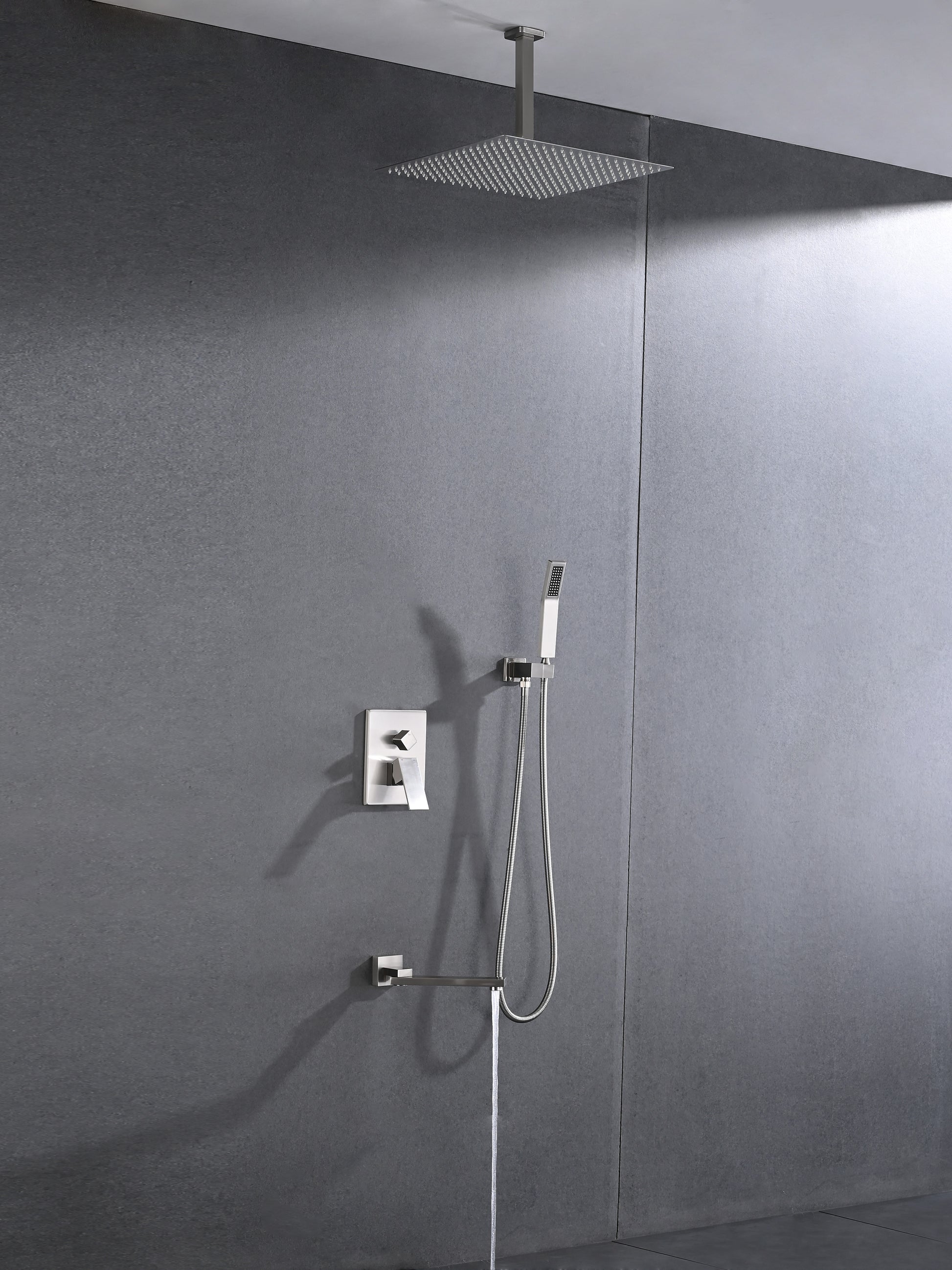 Ceiling Mounted Shower System Combo Set With Handheld And 16"Shower Head Brushed Nickel Stainless Steel