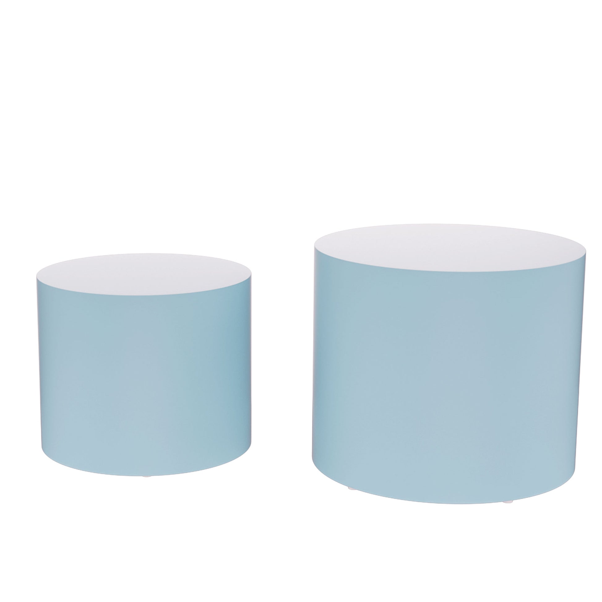 Nesting Table Set Of 2 Mdf Side Table Round Shape Blue Blue Mdf