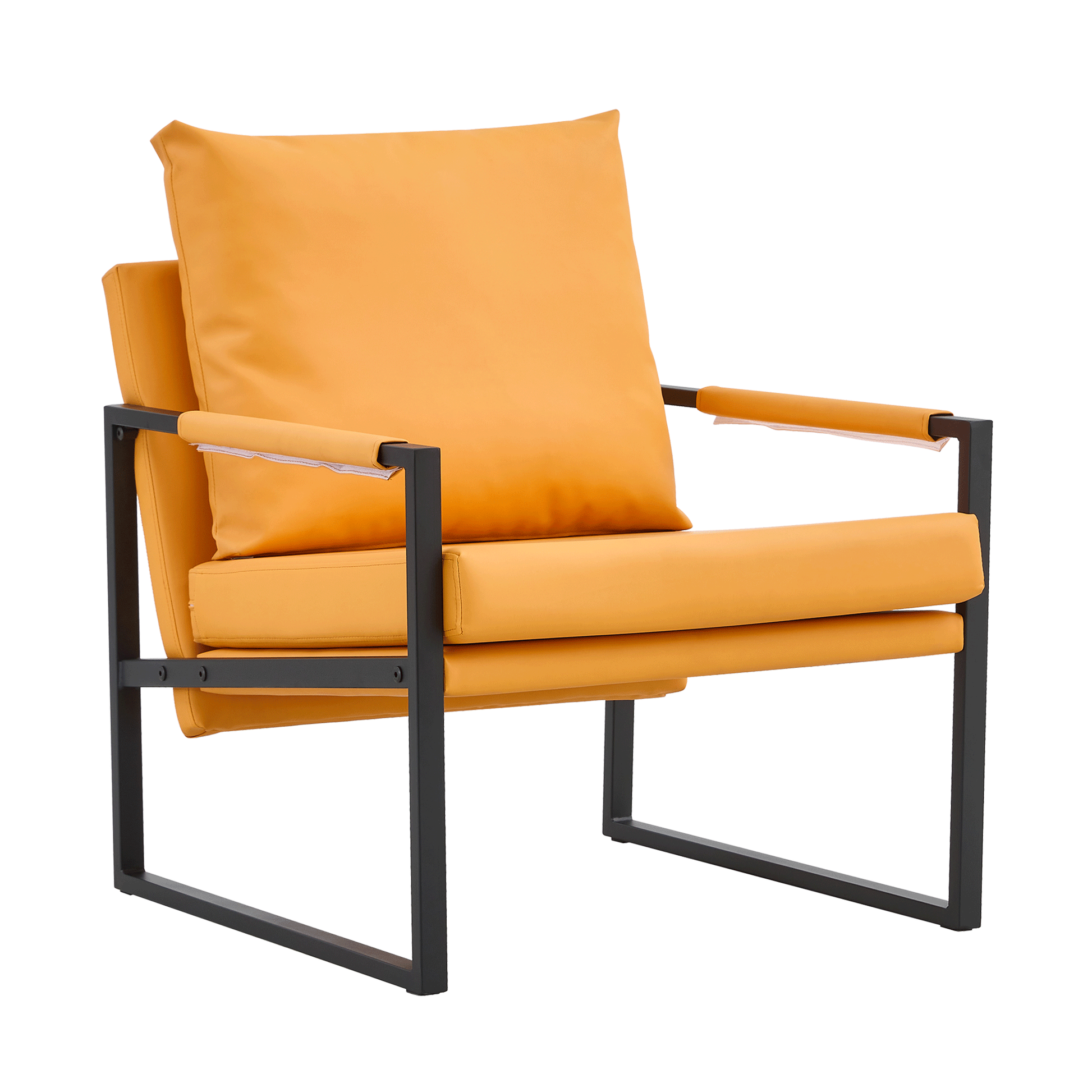 Pu Leather Armchair, Medieval Metal Frame Cushion Backrest Living Room Sofa Chair Orange Pu Leather Metal Frame Foam 2 Pieces Sf 008 Orange Foam Pu