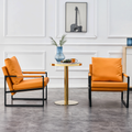 Pu Leather Armchair, Medieval Metal Frame Cushion Backrest Living Room Sofa Chair Orange Pu Leather Metal Frame Foam 2 Pieces Sf 008 Orange Foam Pu