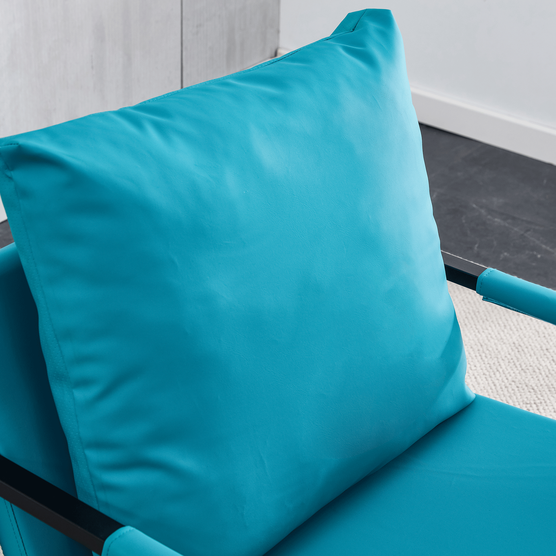 Pu Leather Accent Arm Chair Mid Century Modern Upholstered Armchair With Metal Frame Extra Thick Padded Backrest And Seat Cushion Sofa Chairs For Living Room Cyan Pu Leather Metal Foam Sf 008 Cyan Foam Pu