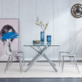 Modern Minimalist Transparent Dining Chair, Plastic Chair, Armless Crystal Chair, Nordic Creative Makeup Stool, Negotiation Chair, Silver Plated Metal Leg 6 Piece Set, Tw 1200 Silver Metal