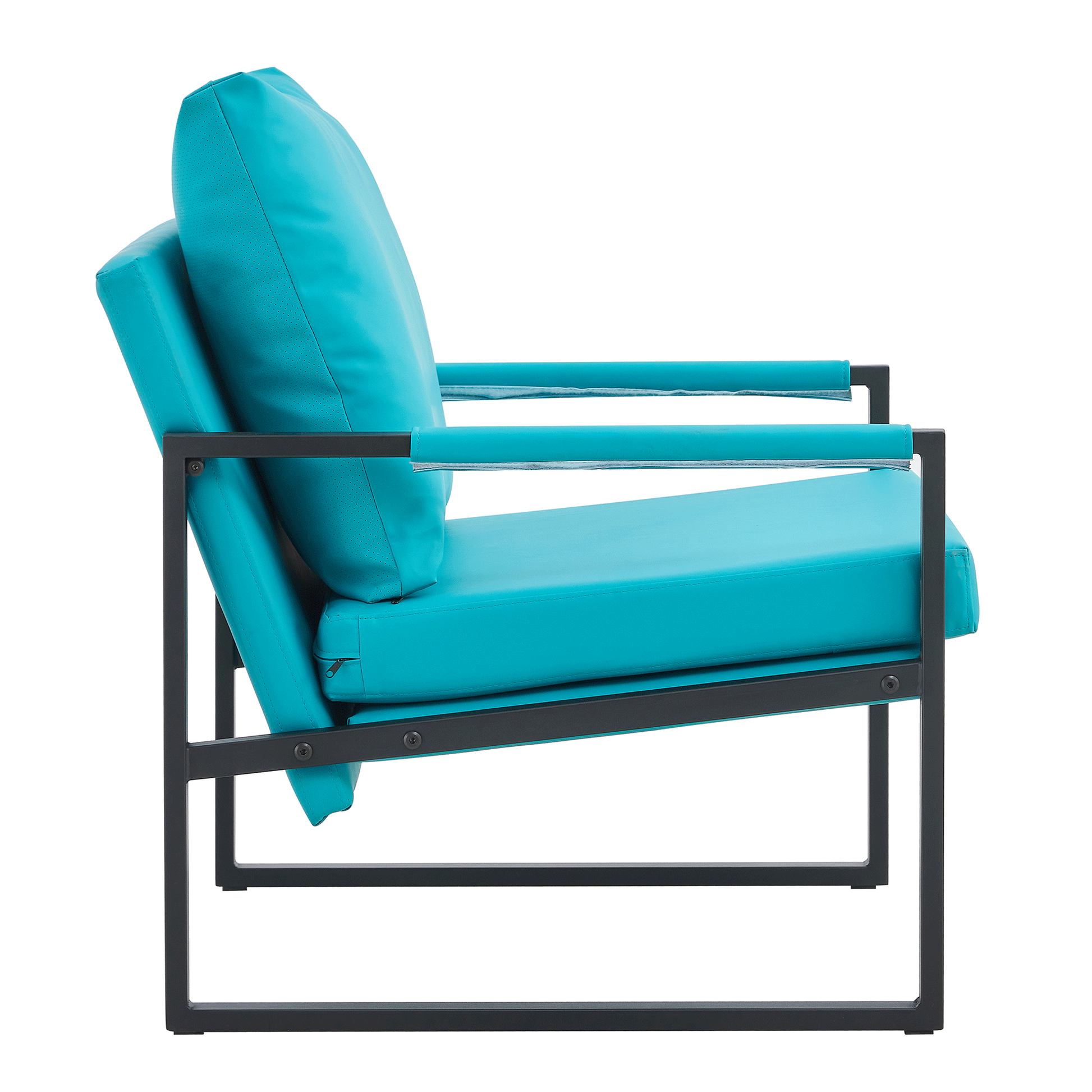 Pu Leather Accent Arm Chair Mid Century Modern Upholstered Armchair With Metal Frame Extra Thick Padded Backrest And Seat Cushion Sofa Chairs For Living Room Cyan Pu Leather Metal Foam Sf 008 Cyan Foam Pu