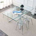 Modern Minimalist Transparent Dining Chair, Plastic Chair, Armless Crystal Chair, Nordic Creative Makeup Stool, Negotiation Chair, Silver Plated Metal Leg 6 Piece Set, Tw 1200 Silver Metal