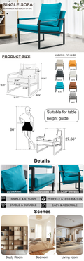 Pu Leather Accent Arm Chair Mid Century Modern Upholstered Armchair With Metal Frame Extra Thick Padded Backrest And Seat Cushion Sofa Chairs For Living Room Cyan Pu Leather Metal Foam Sf 008 Cyan Foam Pu