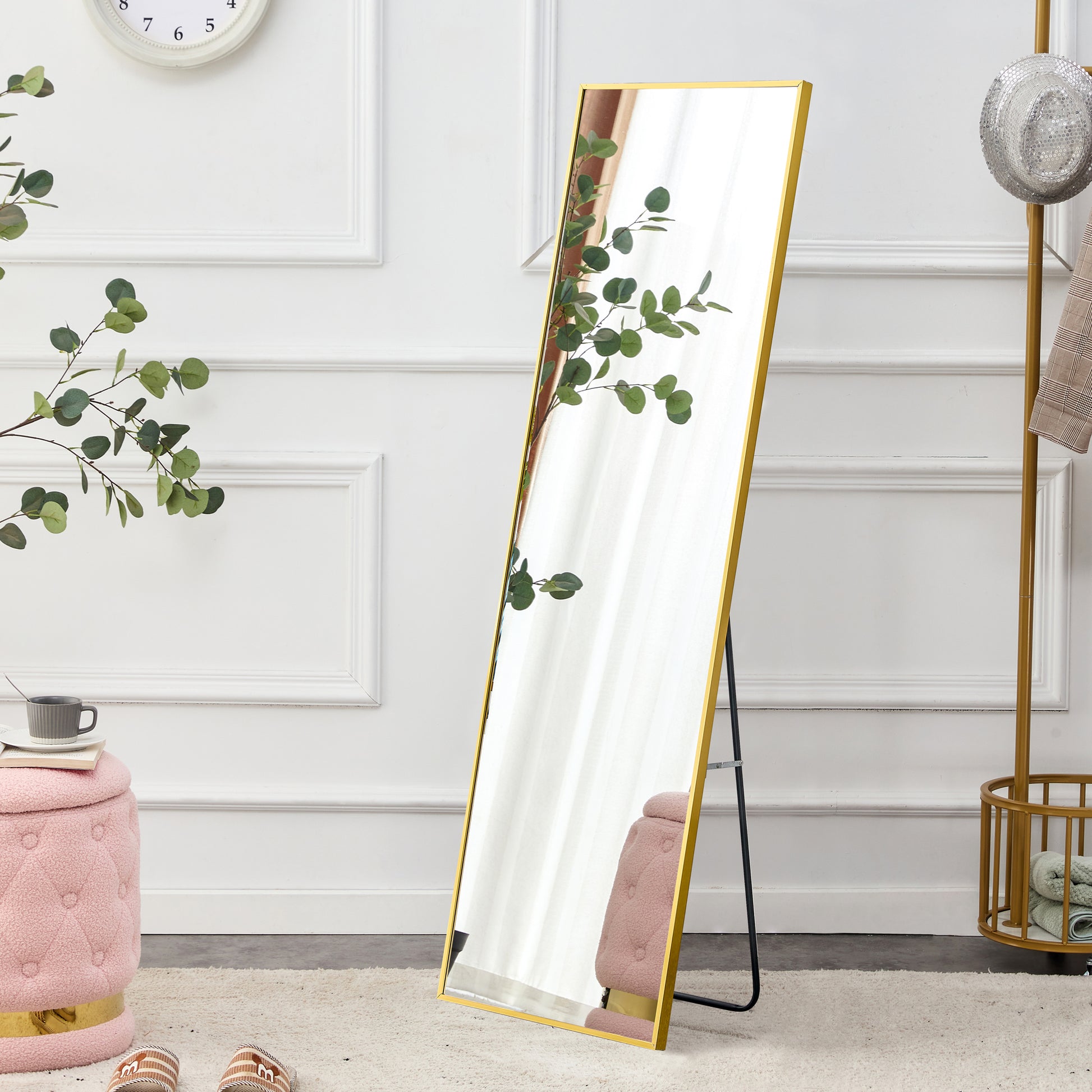 Aluminum Alloy Metal Frame Wall Mounted Full Length Mirror, Bathroom Vanity Mirror, Bedroom Home Porch, Decorative Mirror, Clothing Mirror, Floor To Ceiling Large Mirror. Gold 63"*20" W115158166 Gold Glass