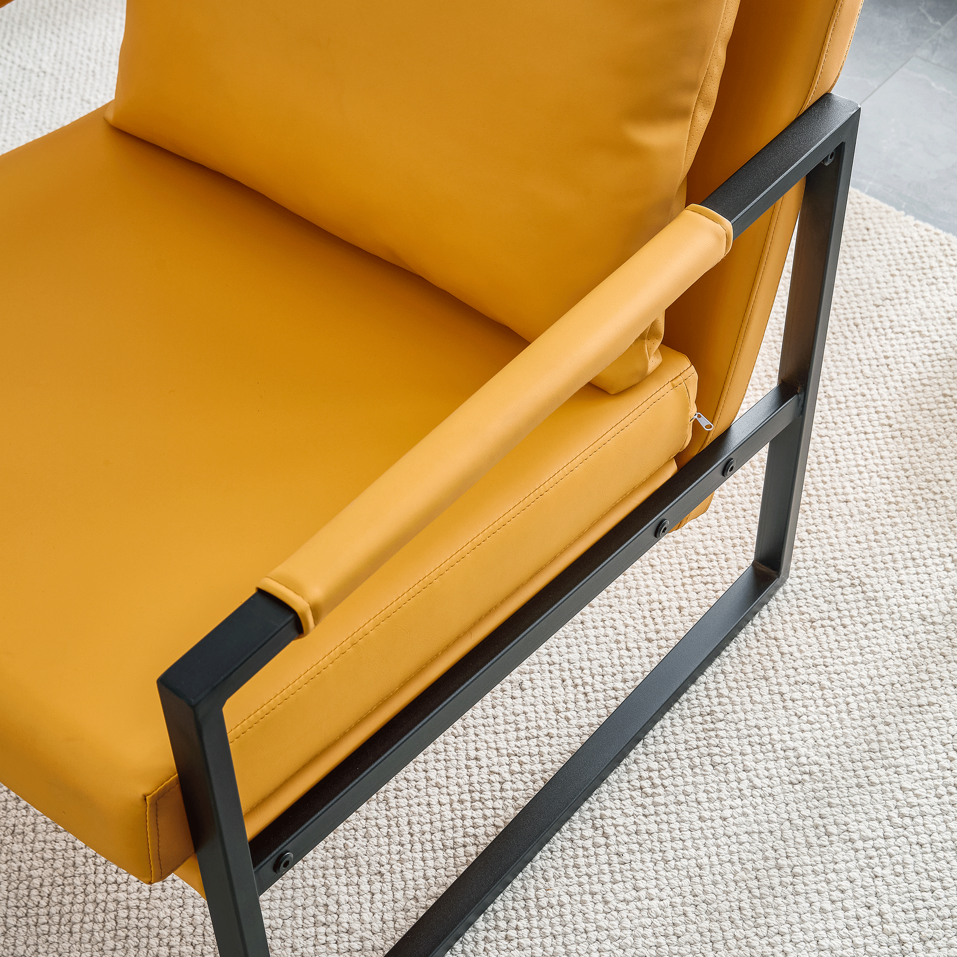 Pu Leather Armchair, Medieval Metal Frame Cushion Backrest Living Room Sofa Chair Orange Pu Leather Metal Frame Foam 2 Pieces Sf 008 Orange Foam Pu
