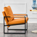 Pu Leather Armchair, Medieval Metal Frame Cushion Backrest Living Room Sofa Chair Orange Pu Leather Metal Frame Foam 2 Pieces Sf 008 Orange Foam Pu