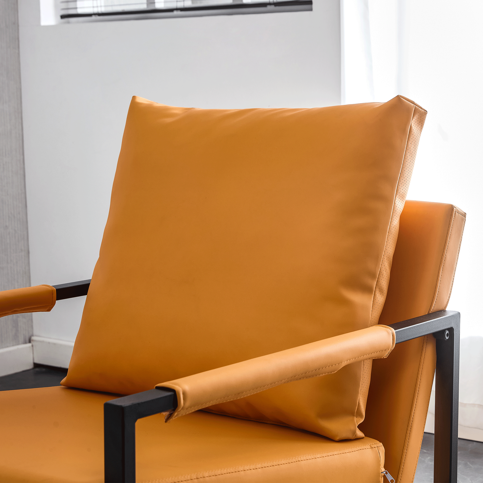 Pu Leather Armchair, Medieval Metal Frame Cushion Backrest Living Room Sofa Chair Orange Pu Leather Metal Frame Foam 2 Pieces Sf 008 Orange Foam Pu