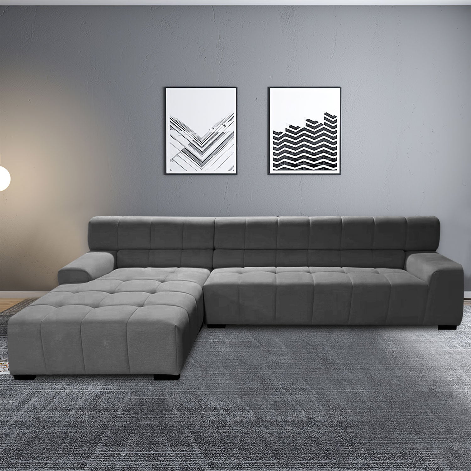 125.98" Sectional Sofa Dark Grey Dark Gray Fabric