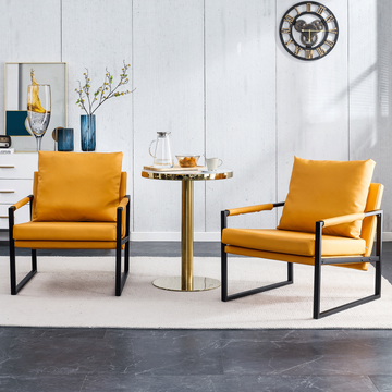 Pu Leather Armchair, Medieval Metal Frame Cushion Backrest Living Room Sofa Chair Orange Pu Leather Metal Frame Foam 2 Pieces Sf 008 Orange Foam Pu