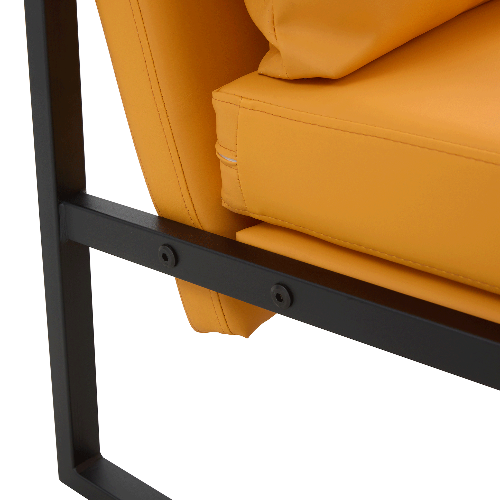 Pu Leather Armchair, Medieval Metal Frame Cushion Backrest Living Room Sofa Chair Orange Pu Leather Metal Frame Foam 2 Pieces Sf 008 Orange Foam Pu