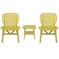 3 Pieces Hollow Design Patio Table Chair Set All Weather Conversation Bistro Set Outdoor Coffee Table With Open Shelf And Lounge Chairs With Widened Seat For Balcony Garden Yard Yellow Yellow Polypropylene