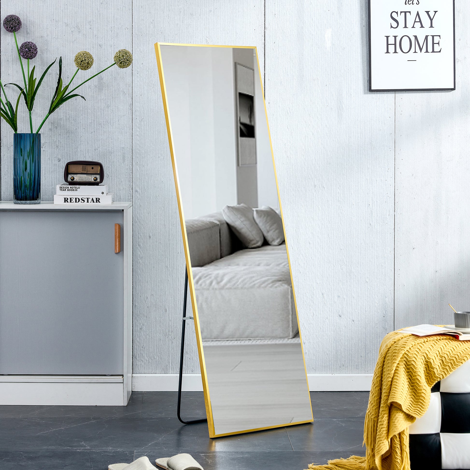 Aluminium Alloy Metal Frame Wall Mounted Full Body Mirror ,Bathroom Vanity Mirror, Bedroom Home Porch, Decorative Mirror, Clothing Store, Floor Mounted Large Mirror,.Golden 63"*20" Golden Glass