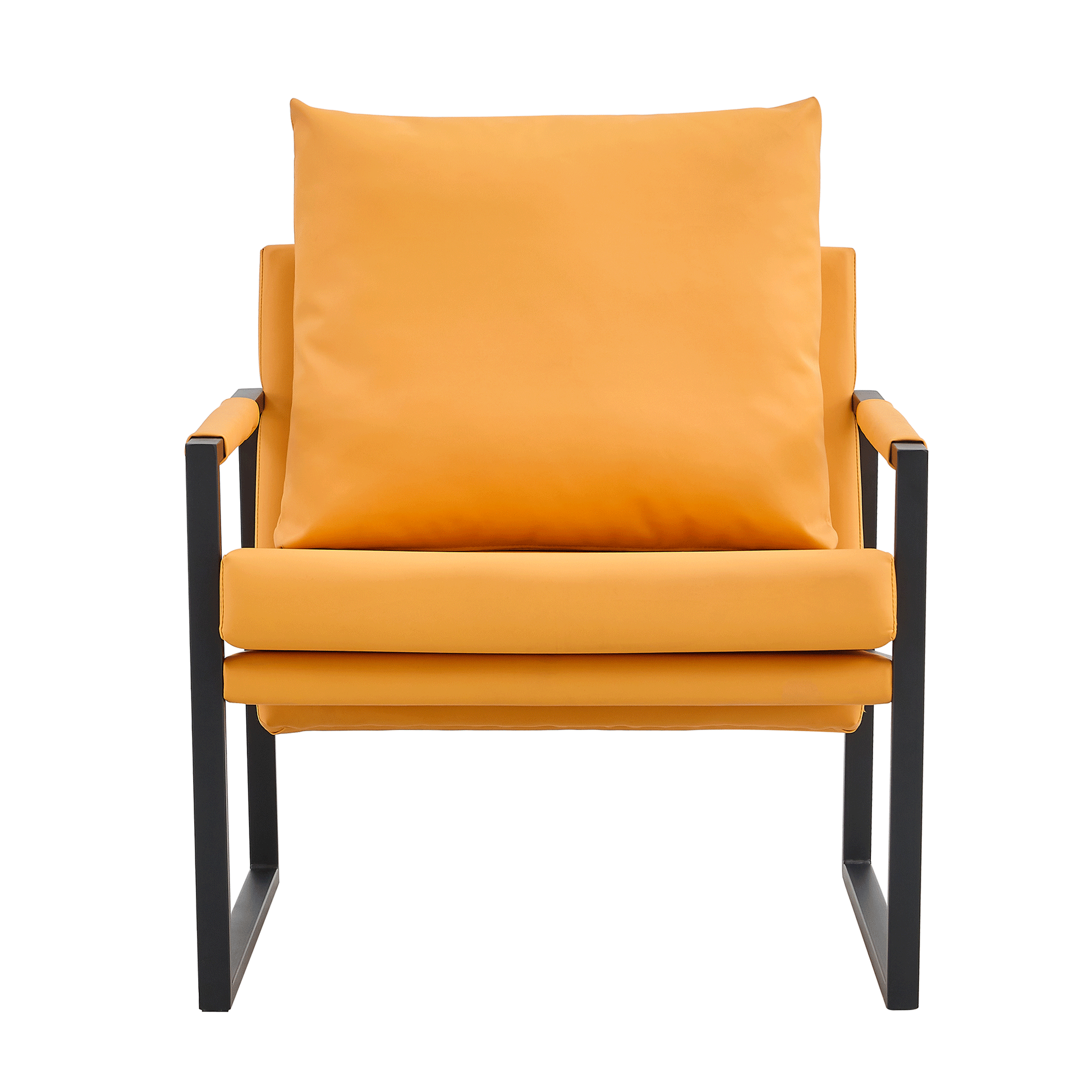 Pu Leather Armchair, Medieval Metal Frame Cushion Backrest Living Room Sofa Chair Orange Pu Leather Metal Frame Foam 2 Pieces Sf 008 Orange Foam Pu