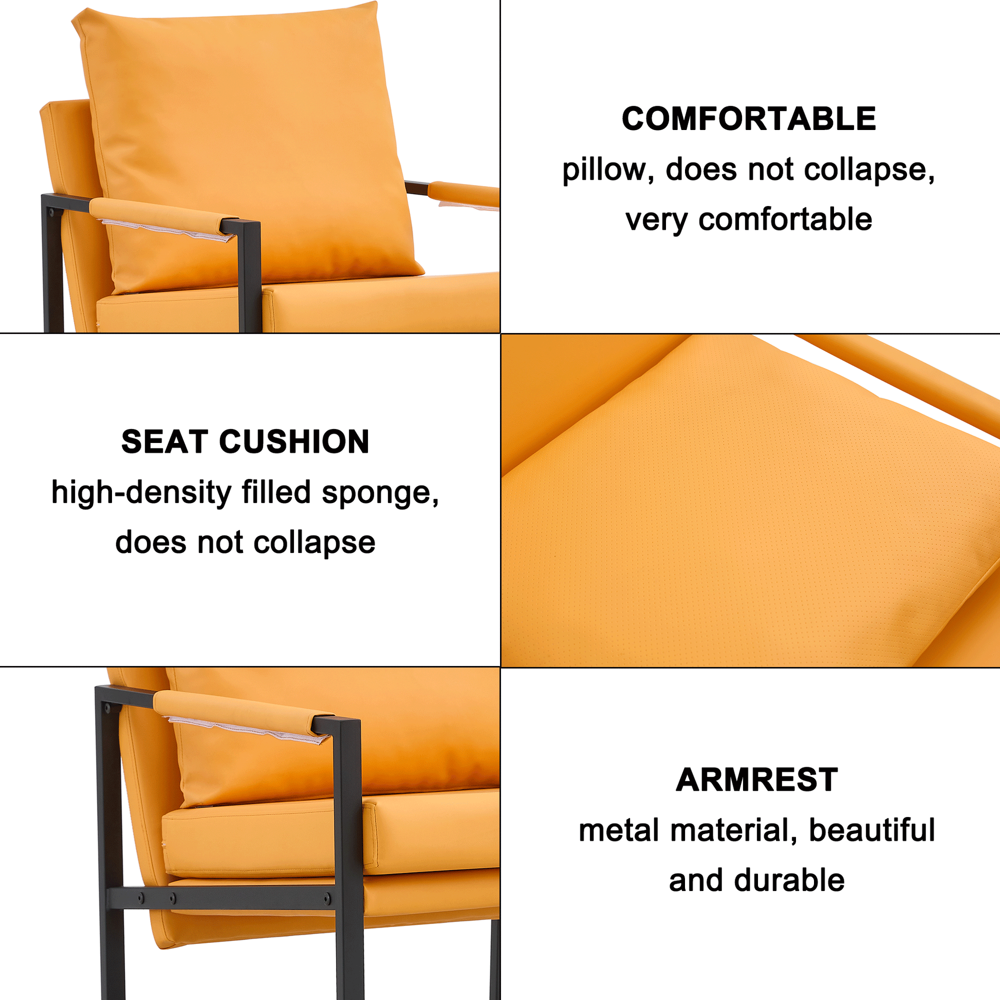 Pu Leather Accent Arm Chair Mid Century Upholstered Armchair With Metal Frame Extra Thick Padded Backrest And Seat Cushion Sofa Chairs For Living Room Orange Pu Leather Metal Frame Foam Sf 008 Orange Foam Pu