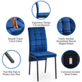 Dark Blue Velvet High Back Nordic Dining Chair Modern Fabric Chair With Black Legs, Set Of 4 Metal Plaid Dark Blue Dining Room Powder Coated Foam Dry Clean Modern Dining Chairs Solid Back Foam Velvet