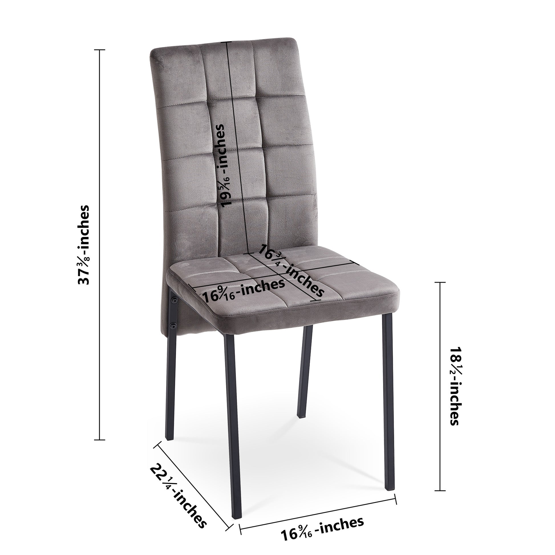 Grey Velvet High Back Nordic Dining Chair Modern Fabric Chair With Black Legs, Set Of 4 Metal Plaid Grey Dining Room Powder Coated Foam Dry Clean Modern Dining Chairs Solid Back Foam Velvet