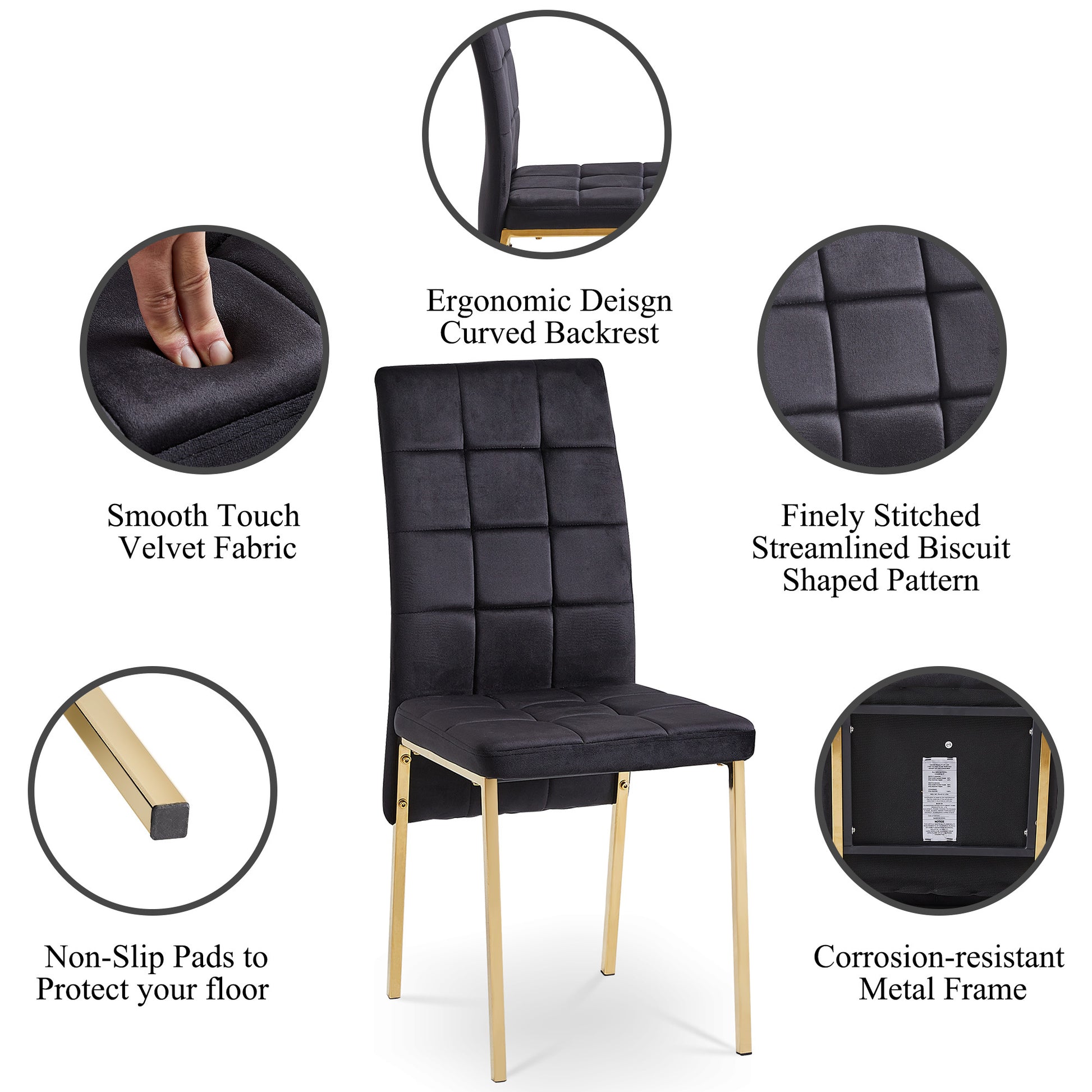 5 Pieces Dining Set Including Black Velvet High Back Golden Color Legs Nordic Dining Chair & Creative Design Mdf Dining Table Metal Black Seats 4 Brown Metal Dining Room 4 Leg Square Dining Table With Chair Mdf